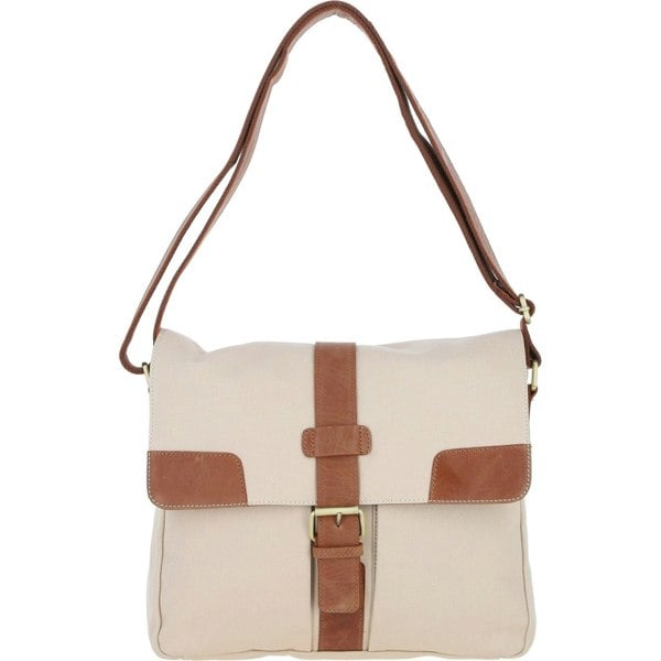 Genuine Leather X Canvas Unisex Crossbody Bag: fen-754