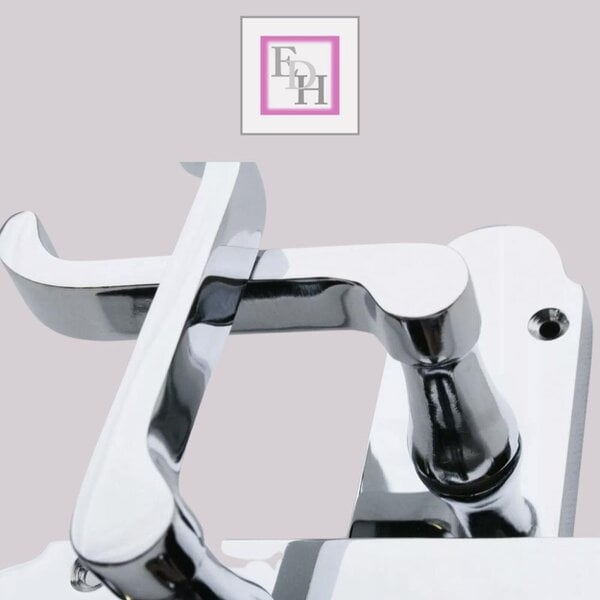 EDH Door Hardware Polished Chrome Victorian Scroll Door Handles on Shaped Backplate – 170mm x 40mm + Tubular Latch
