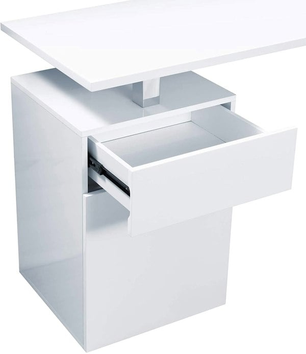 Centurion Supports CALISTA Gloss White with Brushed Steel Legs 3-Drawer Contemporary Home Office Computer Desk