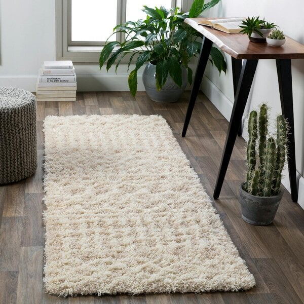 Livabliss Urban Shaggy USG2303 Geometric Cream Beige Soft Plush Pile Rug - 80 x 220 cm