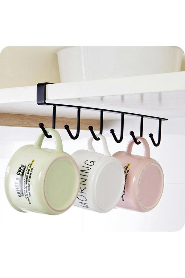 Living and Home Cups Storage 6 Hooks Kitchen Utensil Hanging Hook Rack Holder Under Cabinet Closet