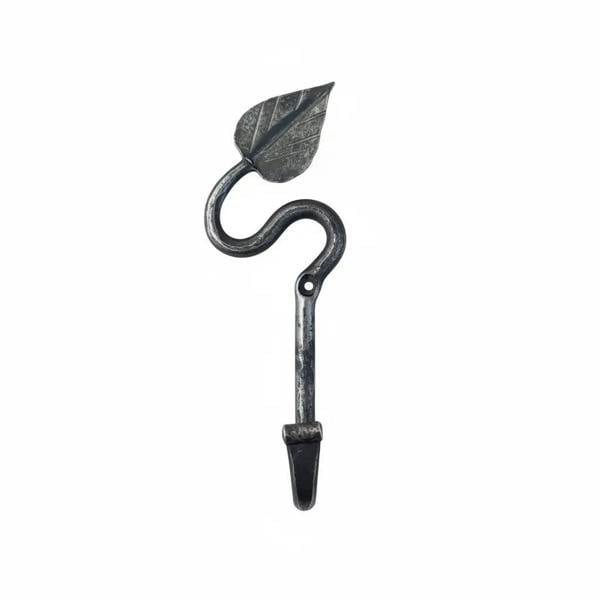 Hand Forged Antique Iron Left Hand Gothic Leaf Hook - 190mm