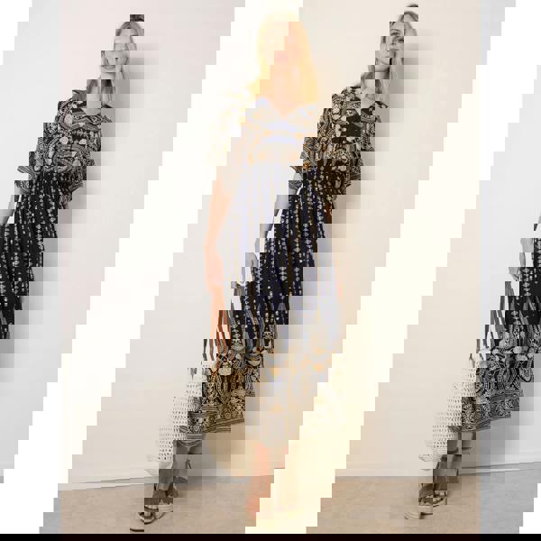 Blue Vanilla Floral Border Design Dress