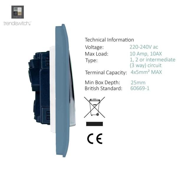 Trendi Switch 4 Gang Light Switch (3x 1 or 2 Way & 1 x Intermediate)in Sky Blue