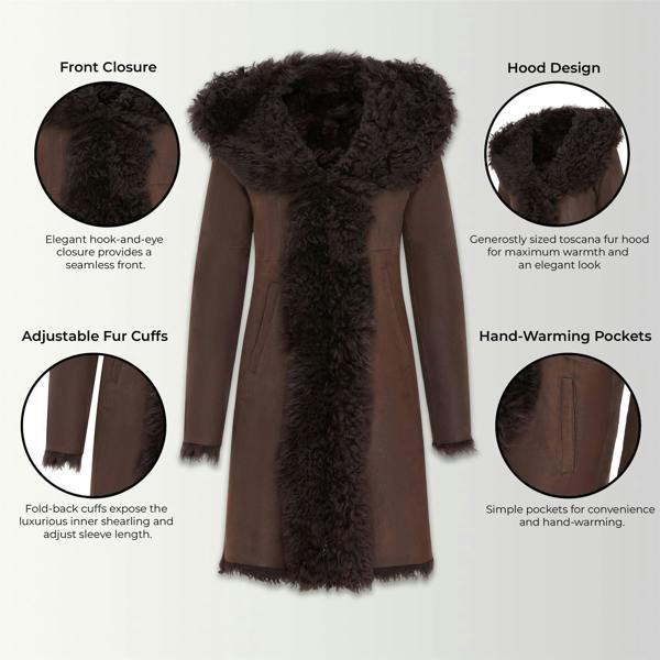 Infinity Leather Womens Toscana Sheepskin Leather Hooded Trench Coat - Coast