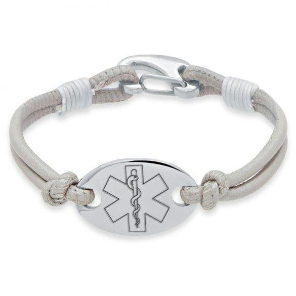 Christopher James of London Leather and Stainless Steel Oval Medical Bracelet For Women - Pearl