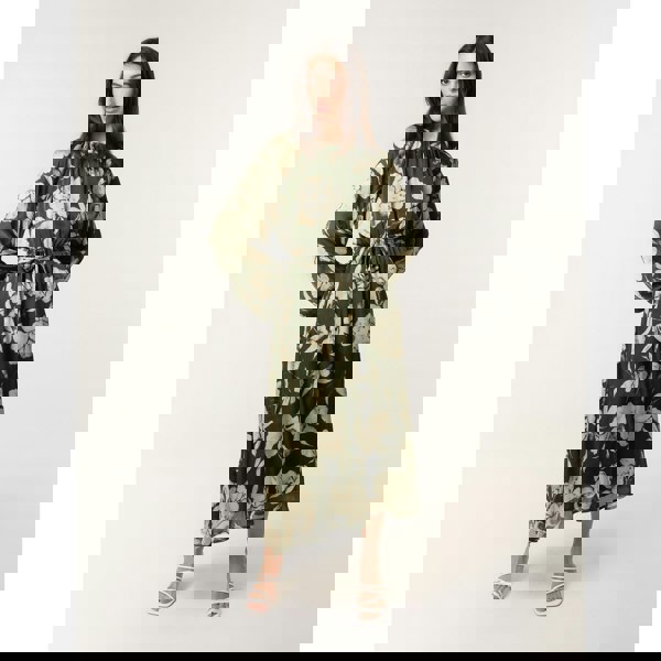 Blue Vanilla Satin Elastic Waist Midi Dress