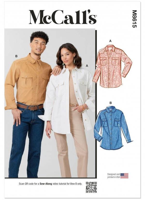 McCalls 8615 Paper Sewing Pattern – Men's & Women's Top & Shirt, Size XS-XXL, Intermediate