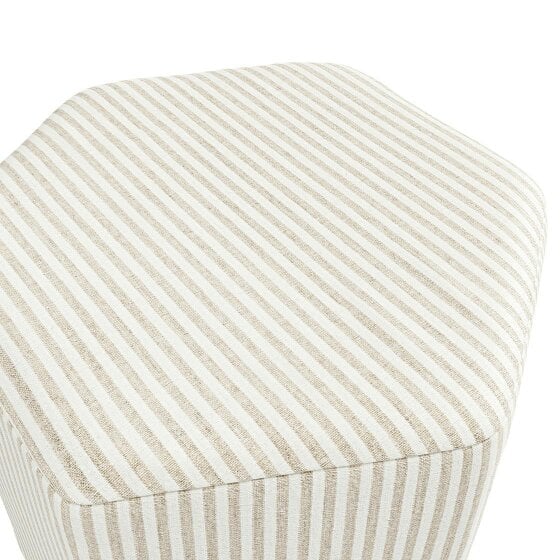 Wyld Haus Isabella Cream and White Stripe Upholstered Stool Hexagon Stool