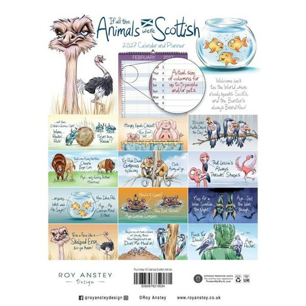 Roy Anstey, If All Animals Were Scottish A3 Family Planner 2027, Family Planners, Month To View, Animals, Gift