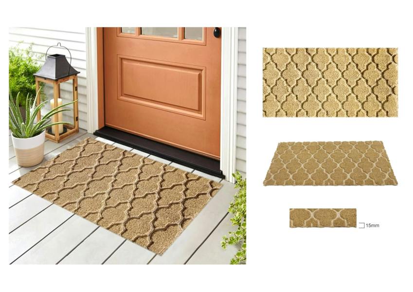 A.Unique Home 15mm Coir Doormat Non-Slip PVC Back- Embossed Trellis 40x80cm