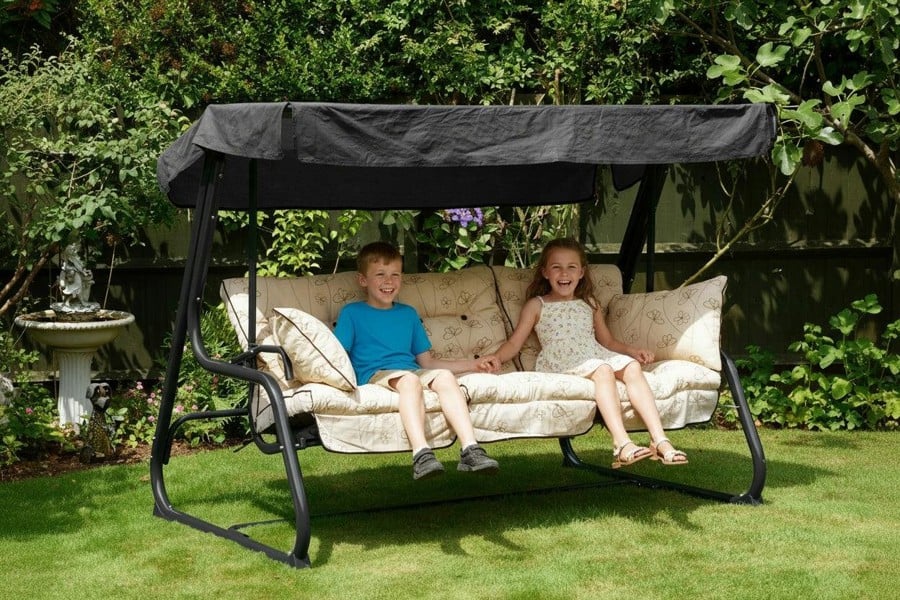 Glendale Pendulum 3 Seater Garden Hammock Swing with Cushions - Convertible Bed - Nancy Noir - 190(L) x 160 (W)