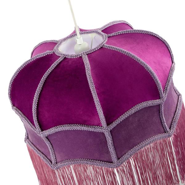 Double Tier Lilac and Purple Velvet Victorian Lamp Shade with Tassels Image 3