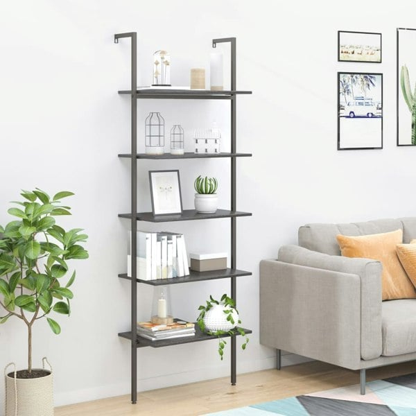 Berkfield 5-Tier Leaning Shelf Black 64x35x185 cm