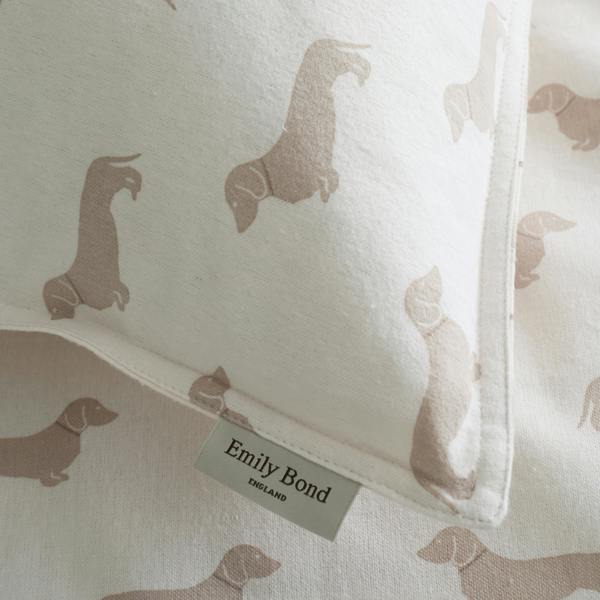 Emily Bond Brushed Cotton Peggy Dachshund Reversible Duvet Cover Set Cream