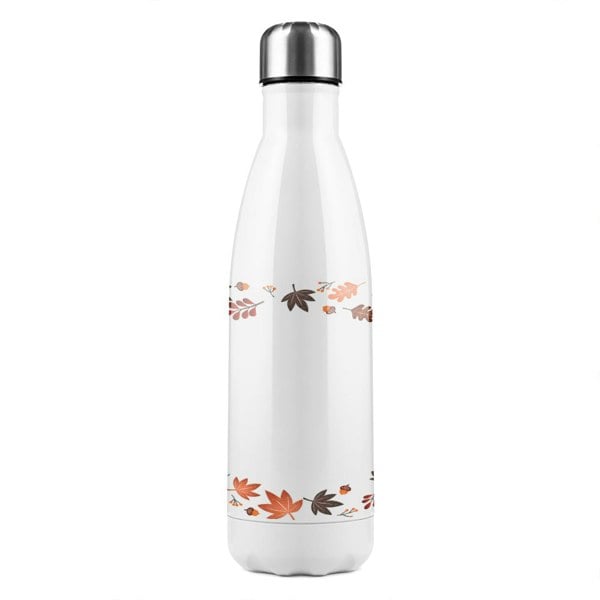 Benjamin Tate Design Black Stripes Autumn Leaves Stainless Steel Bottle