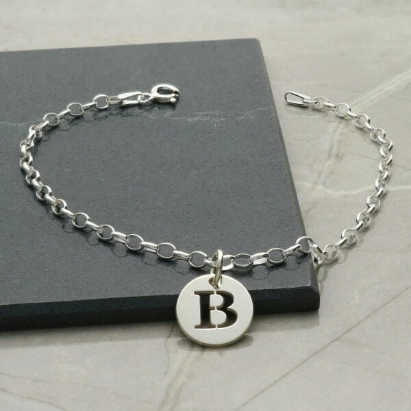 Christopher James of London Sterling Silver Belcher Anklet With Initial Disc Charm