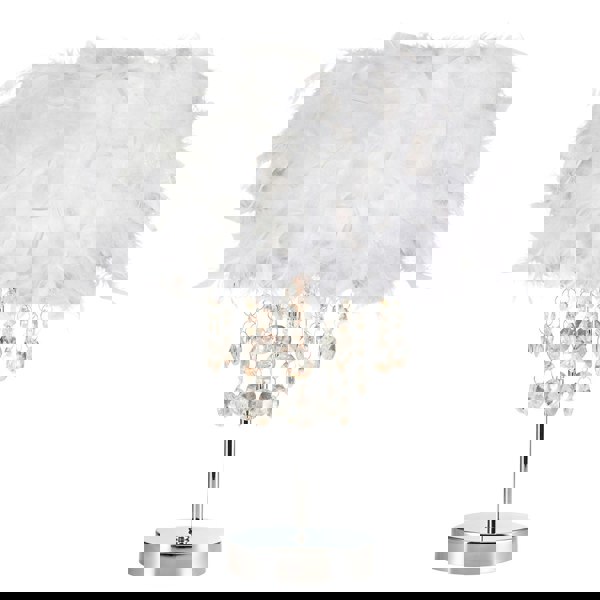 Chandelier Style White Feather Table Lamp with Waterfall Drops Image 1