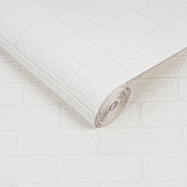 Superfresco Paintable Brick Effect Textured Wallpaper - White Durable - 10m