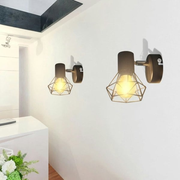 Berkfield 2 Black Industrial Style Wire Frame Wall Sconce with LED Filament Bulb