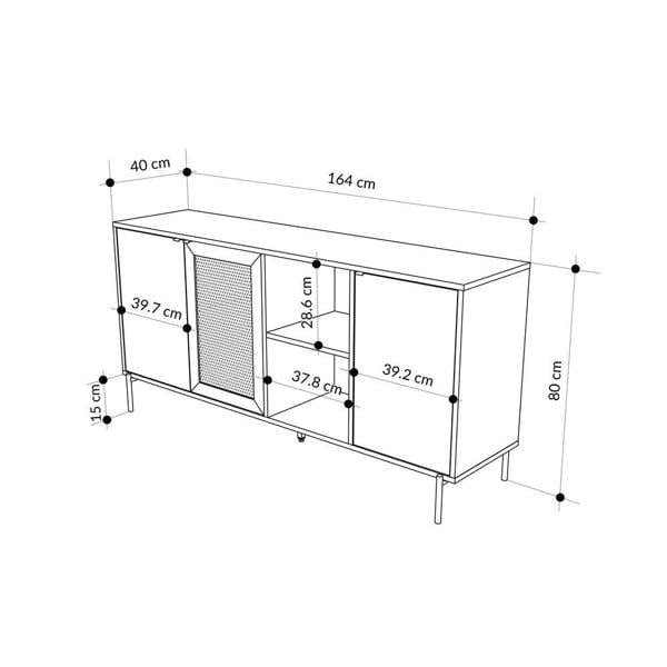 Decortie Elegant 164cm Sideboard Cabinet with 3 Soft-Close Doors, 2 Open Shelves, Laser-Cut Pattern Door, Metal Legs, Sonoma Oak