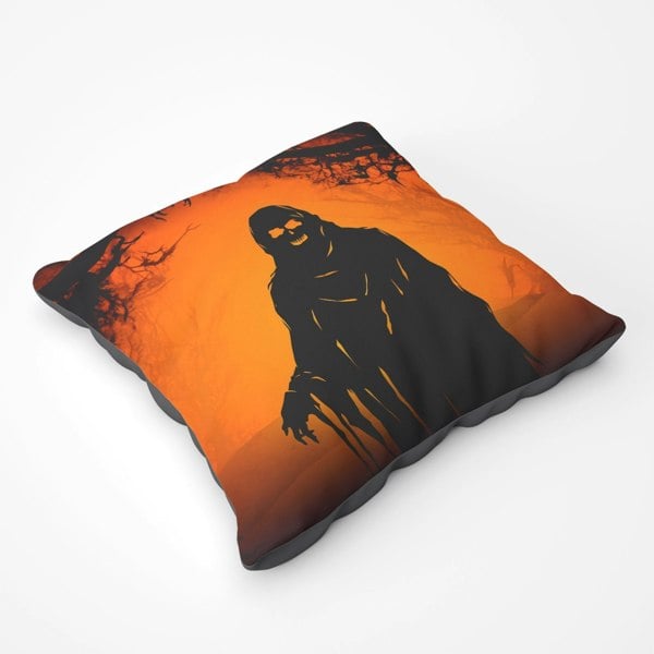 Warren Reed A Spooky Black And Orange Ghost Floor Cushion