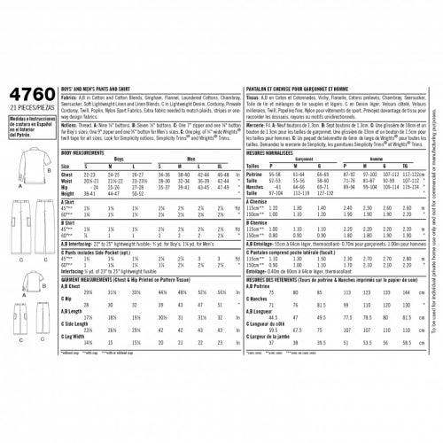 Simplicity Sewing Pattern 4760, Trousers, Shirts for Kids, Men, S-M-L-XL - Intermediate