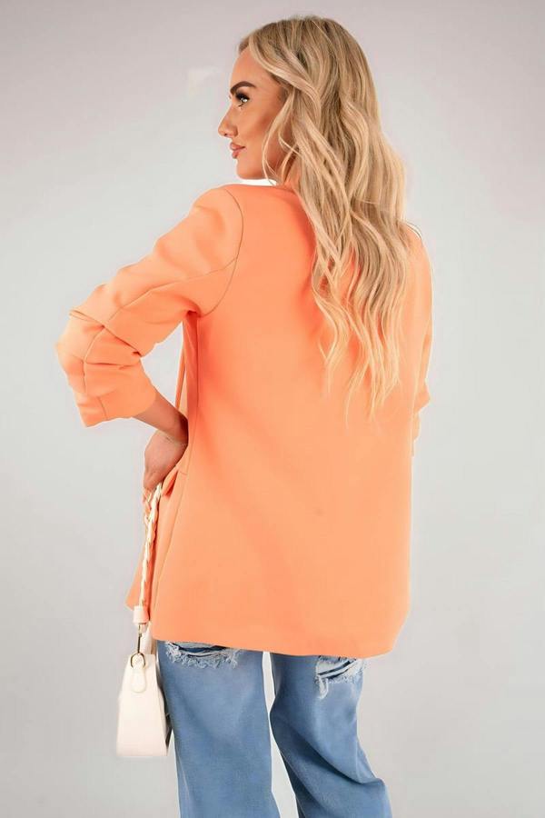 Valerie Ruched Sleeve Open Front Blazer Jacket With Front Pockets - Bright Orange