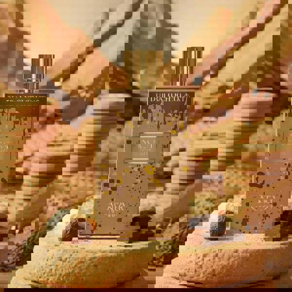 Anfar 1950 Biscotti Truffle Dubai Chocolate Extrait 80ML bottle with cookies and honey