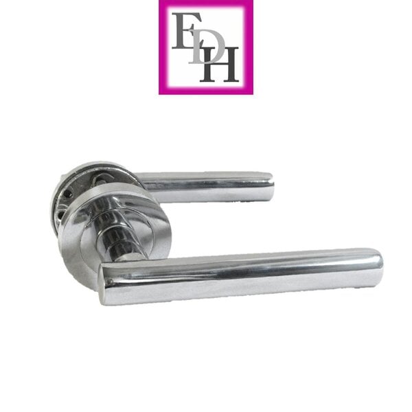 EDH Door Hardware Modern Chrome Straight T-Bar Door Handles with Round Rose + Tubular Latch