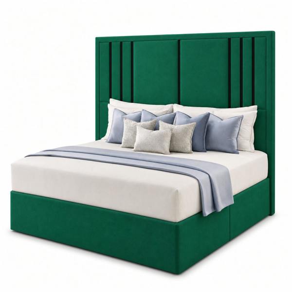 Great British Beds Valentina headboard with Contrast Border divan bed - Green Plush