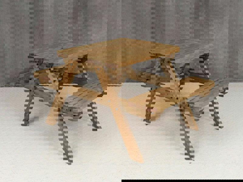 Fortem Rounded Pub Style Picnic Table and Benches Set - Rustic Finish Wooden Outdoor Dining Set for Gardens, Patios, and Pubs