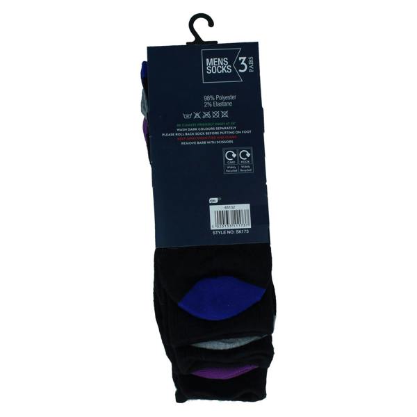 RJM Mens RJM 3 pack Contrast Heel & Toe Socks SK173