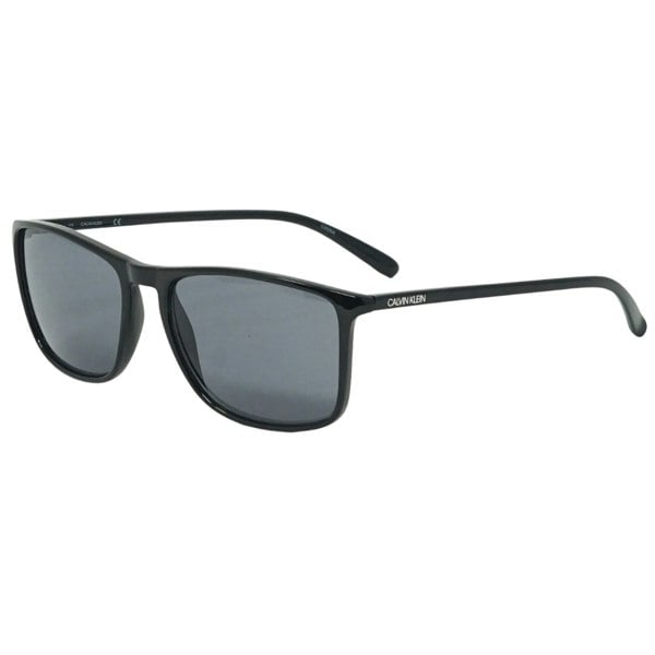 Calvin Klein Solid Smoke Lens Shiny Black Sunglasses