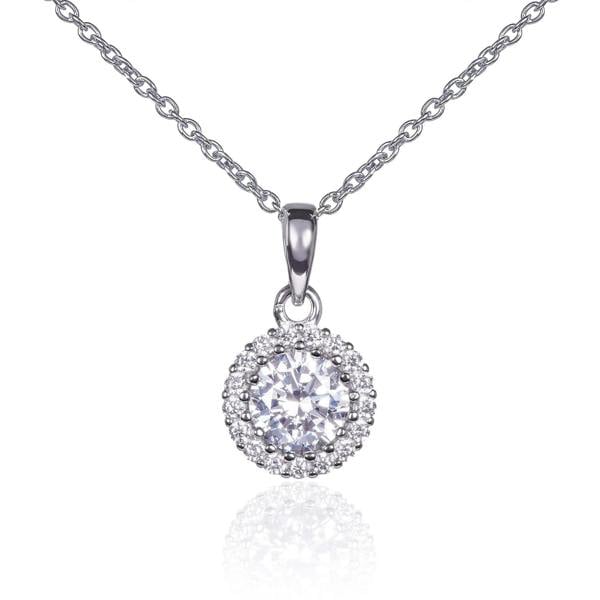 925 Sterling Silver Cubic Zirconia Halo Pendant Necklace - namana.london