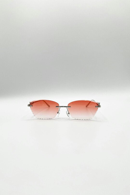 SVNX Cat Eye Rimless Sunglasses In Orange
