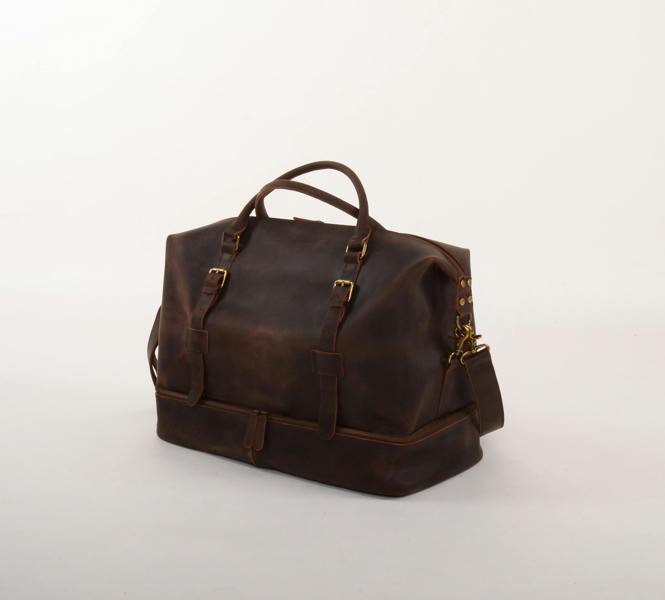 Touribag Leather Weekend Bag With Suit Compartment Dark Brown