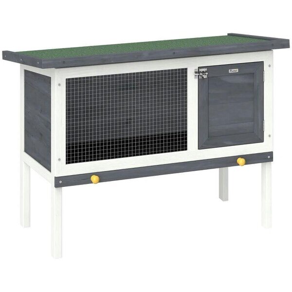 Wooden Rabbit Hutch, Guinea Pig Hutch with Asphalt Roof, Outdoor Elevated Bunny House for Rabbits, Chinchillas