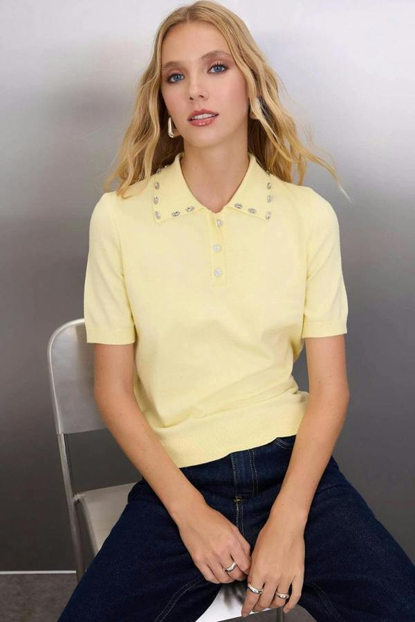 Hoxton Gal Polo Neck Premium Yarn Knit Lightweight Blouse