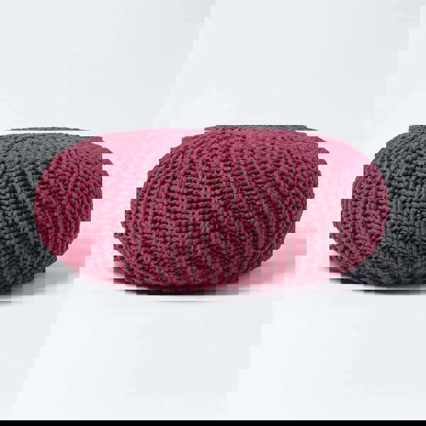 HOMESCAPES Large Round Cotton Knitted Pouffe Footstool