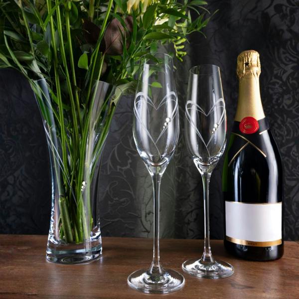 'Hearts' Champagne Flutes Adorned with Swarovski® Crystals- Set of 2