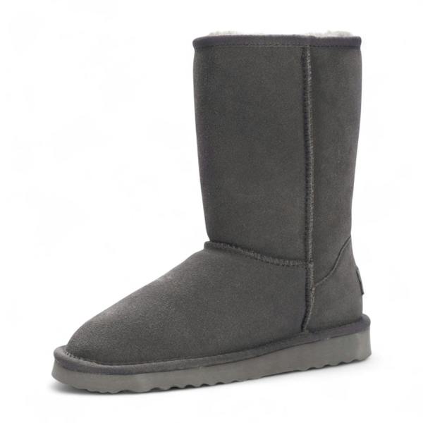 Infinity Leather Women's Genuine Sheepskin Grey Suede Slip-On Ankle Winter Boots - Dusk