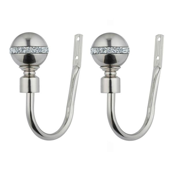 A.Unique Home Pair of Diamante Ball Metal Holdbacks (Pair of Holdbacks) - Brushed Steel