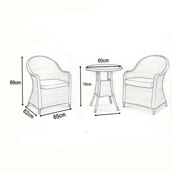 Shatchi Sorrento 3-Piece Rattan Bistro Aluminium 2-Seater Garden Dining Set with Table & Chairs