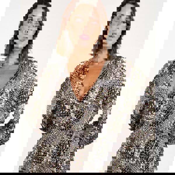 Blue Vanilla Curve Geometric Wrap Front Belted Midi Dress