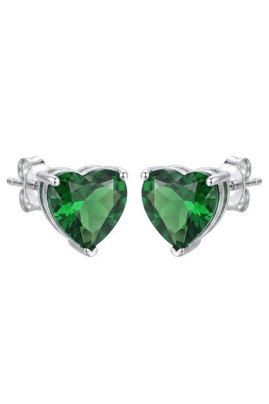 Latelita Amore Heart Emerald Stud Earrings Silver