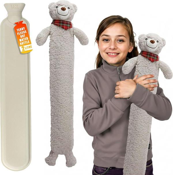 LKH HOME COLLECTION Long Hot Water Bottle With Cover 2L Removable Washable Sherpa Cover, Anti-Leak Stopper & Double Ribbed