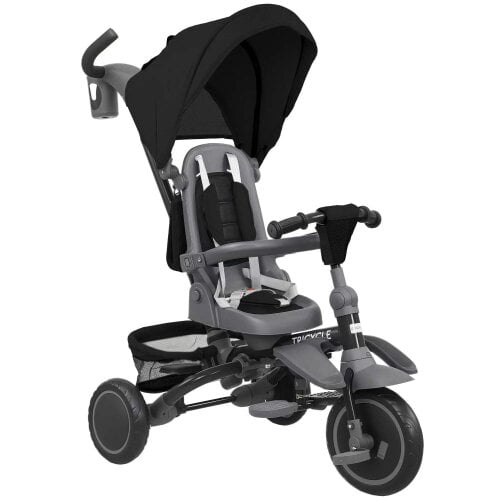 Bobobiy 6 in 1 Foldable Kids Trike with Adjustable Parent Handle & Canopy for Ages 1-5, Black