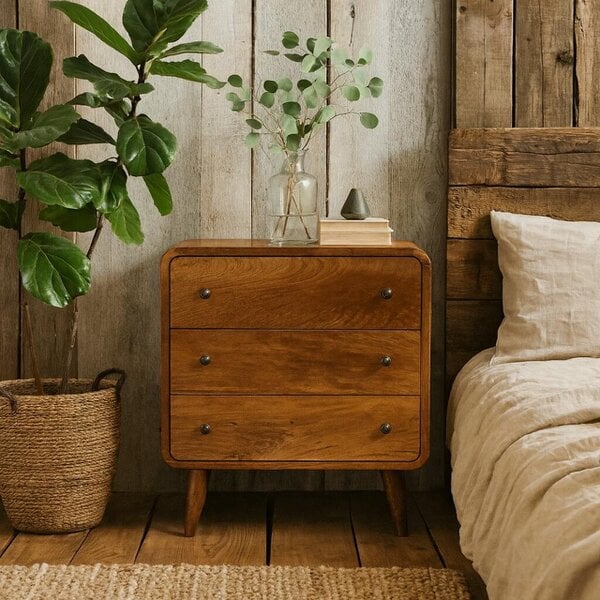 Wyld Haus Peschiera Mini Curved Chestnut Mango Wood Chest of 3 Drawers