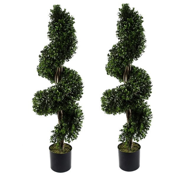 Leaf 120cm Pair of Spiral Buxus Artificial Tree UV Resistant Outdoor Topiary